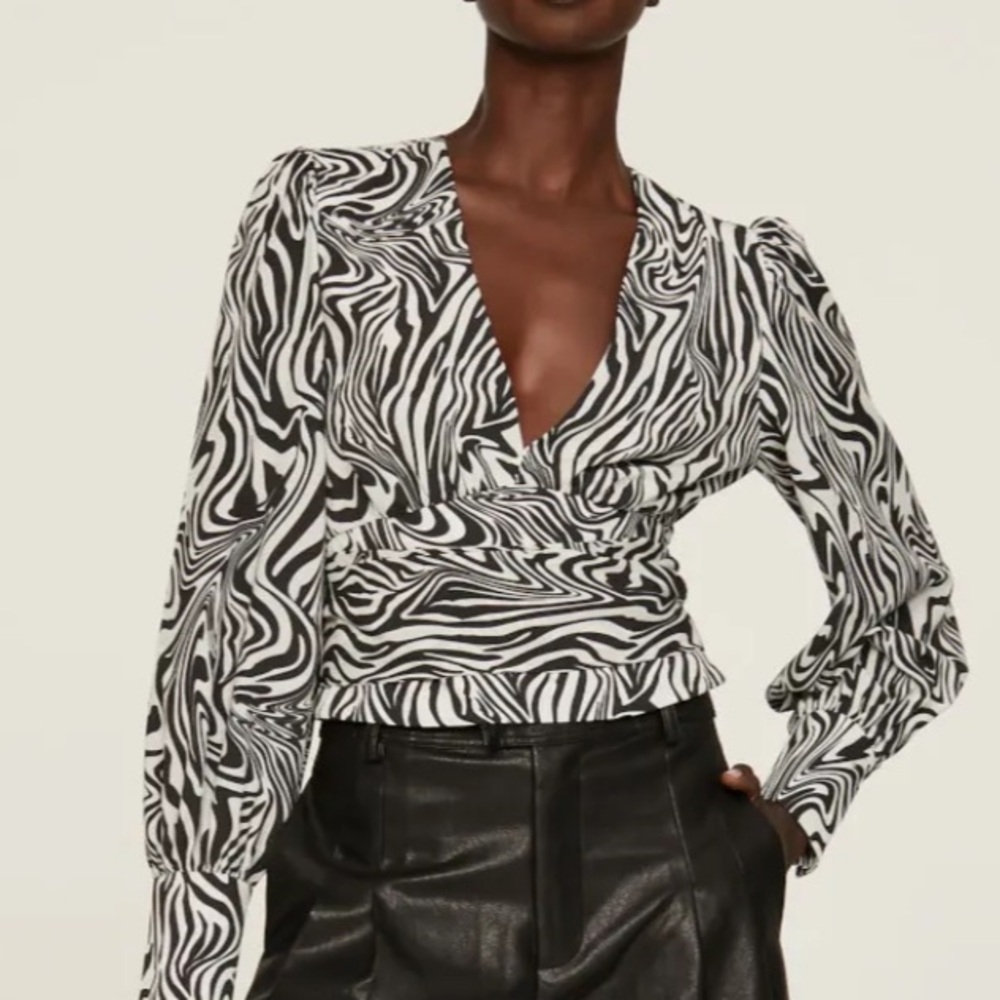 Zebra Print V-Neck Women's Top
